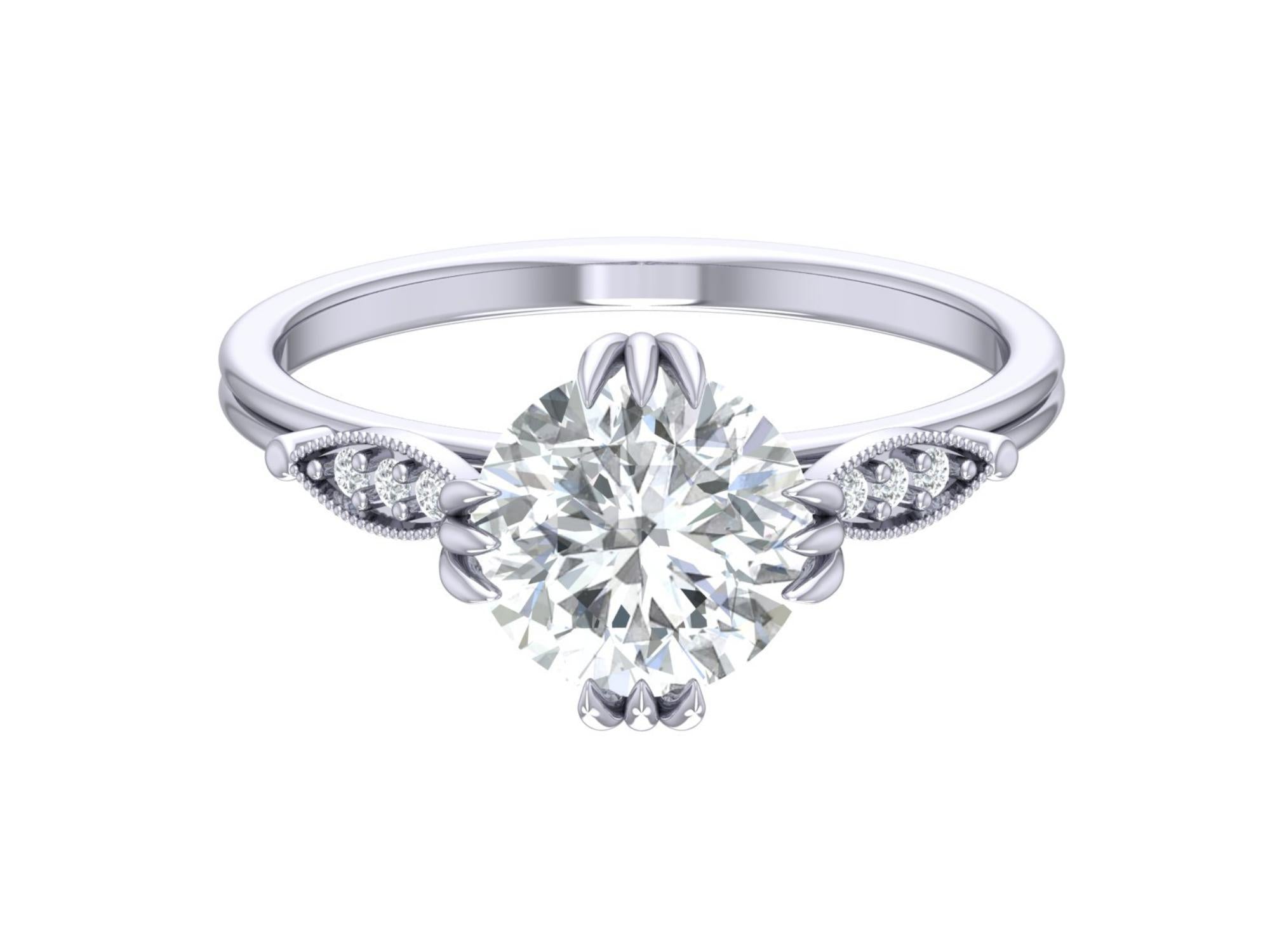 2.5CT Old Mine Round Moissanite Engagement Ring, Old Euro Cut.