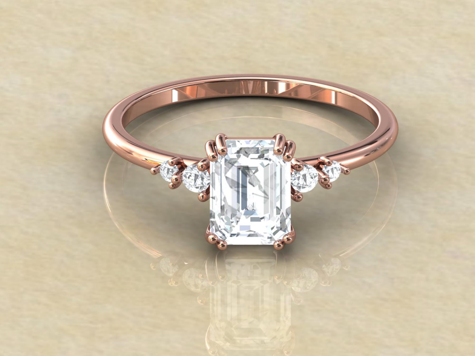 Lab grown Diamond Emerald cut Three Stone Ring