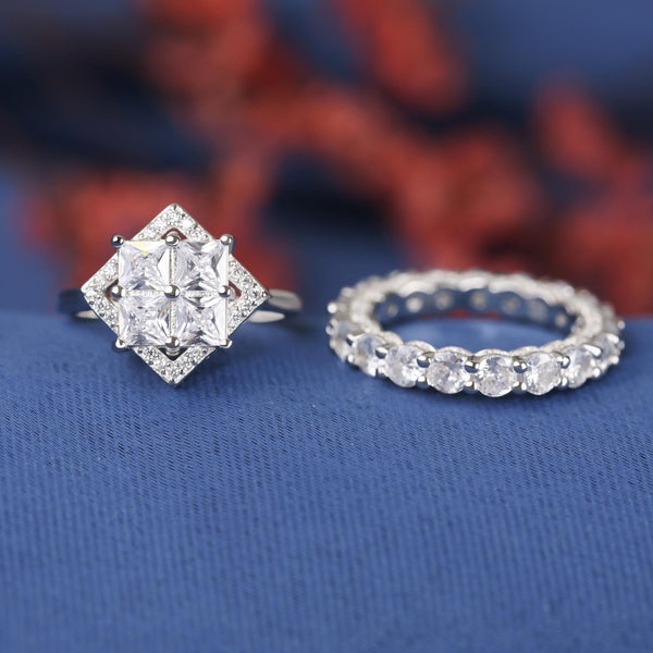 Princess Cut Engagement Ring, Princess Moissanite Wedding Ring set