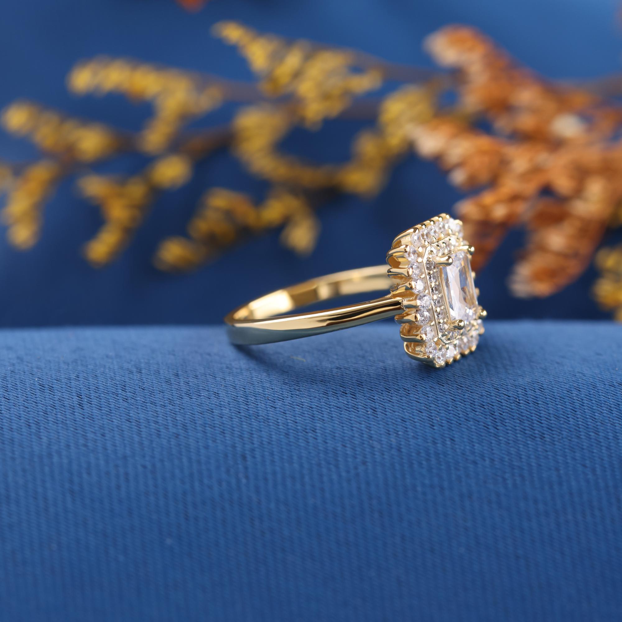 Emerald Cut Halo Set Lab Grown Diamond Engagement Ring Set