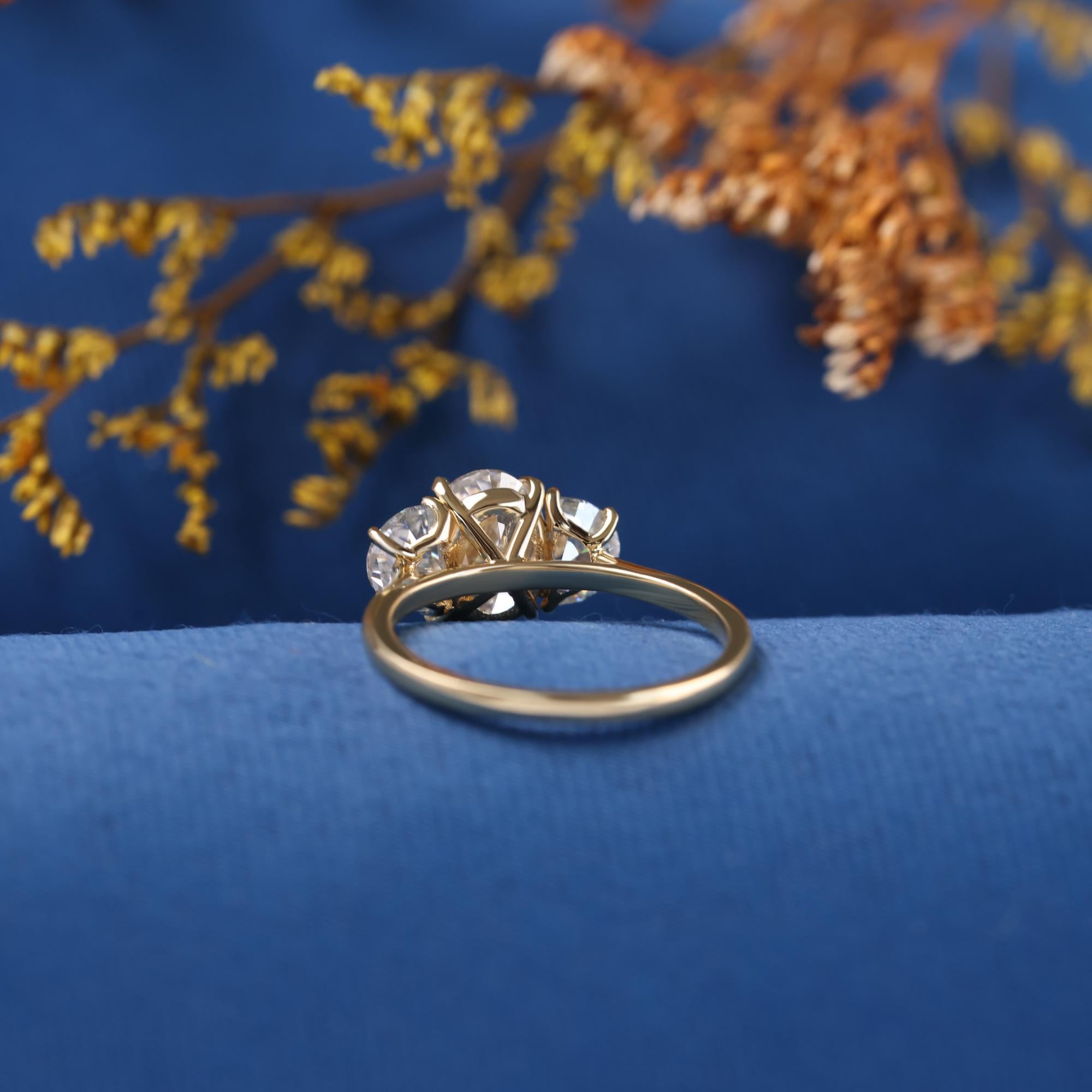 3.0 Carat Moissanite Engagement Ring, Moissanite Three Stone Ring Sets