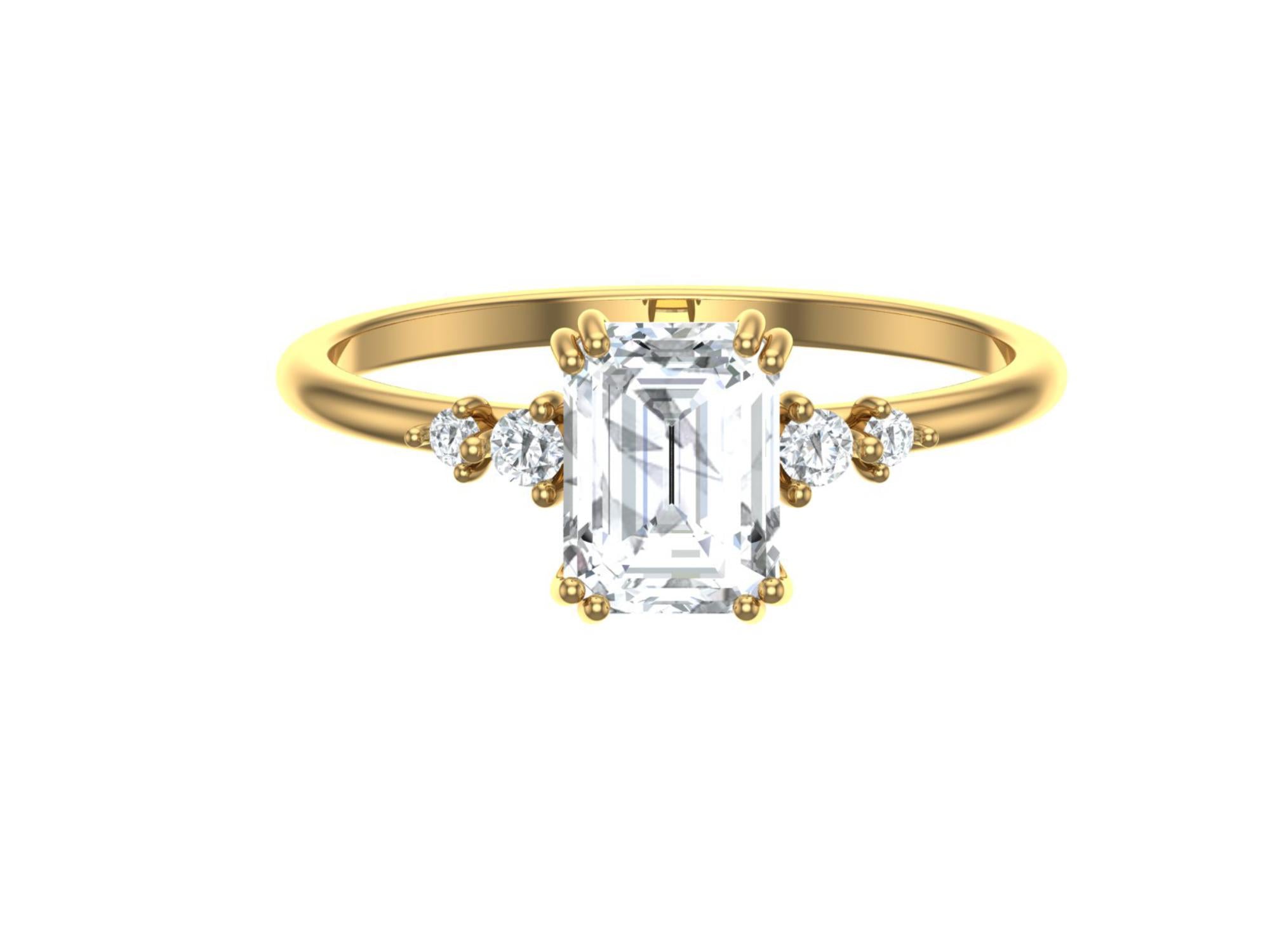 Lab grown Diamond Emerald cut Three Stone Ring