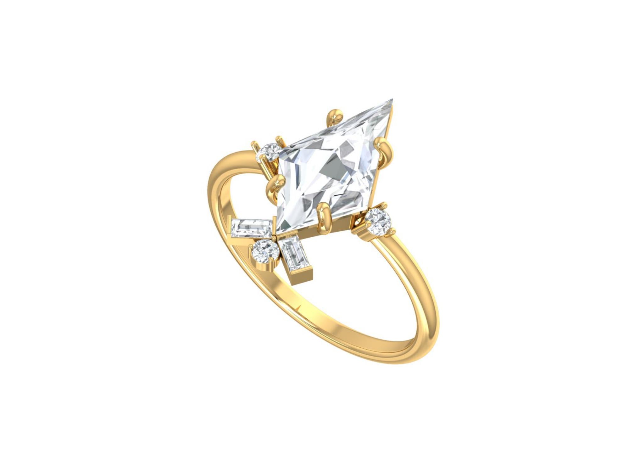 Classic Kite Cut Moissanite Diamond Engagement Ring