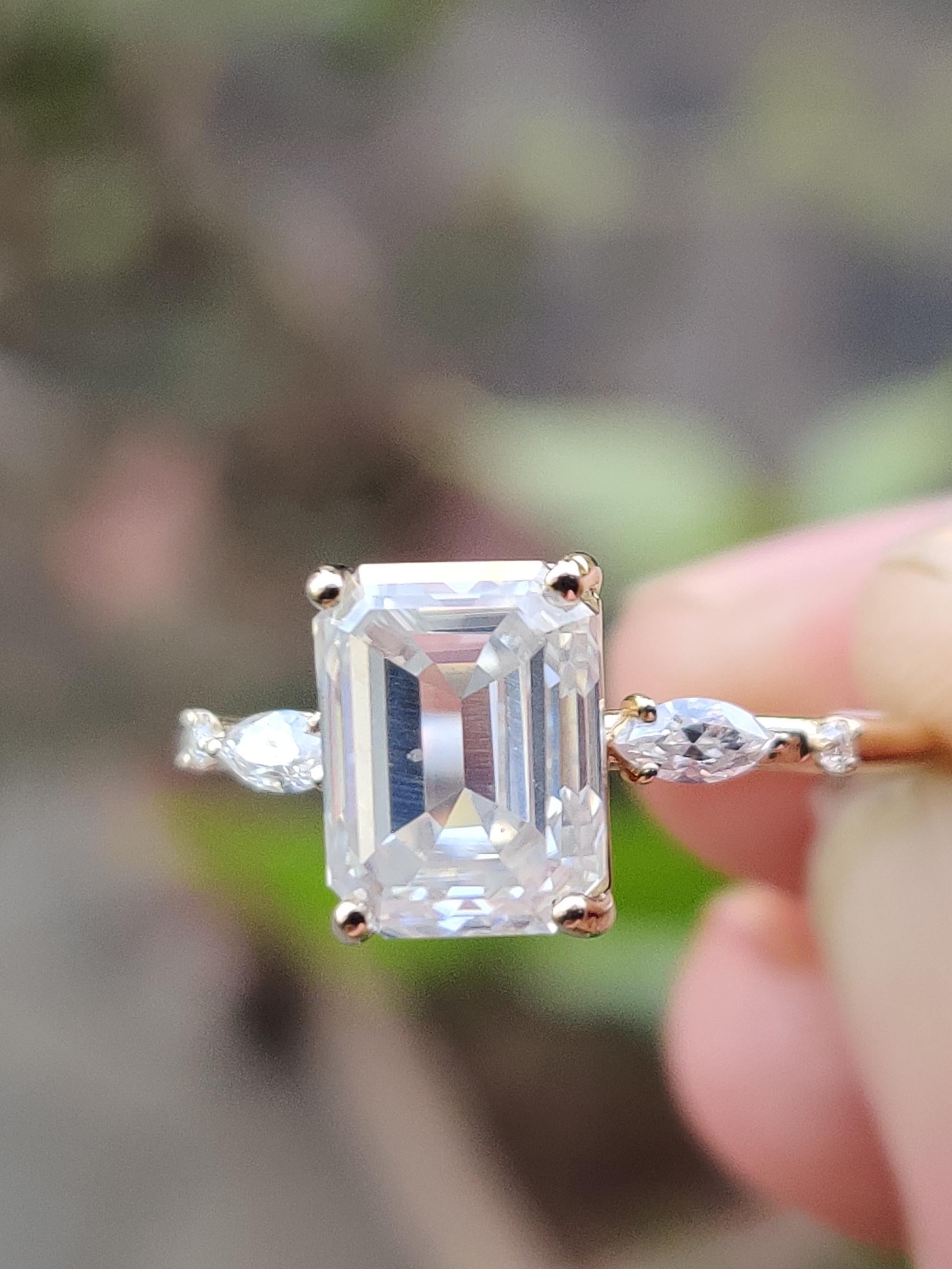 2ctw Emerald Cut Three stone Engagement Ring