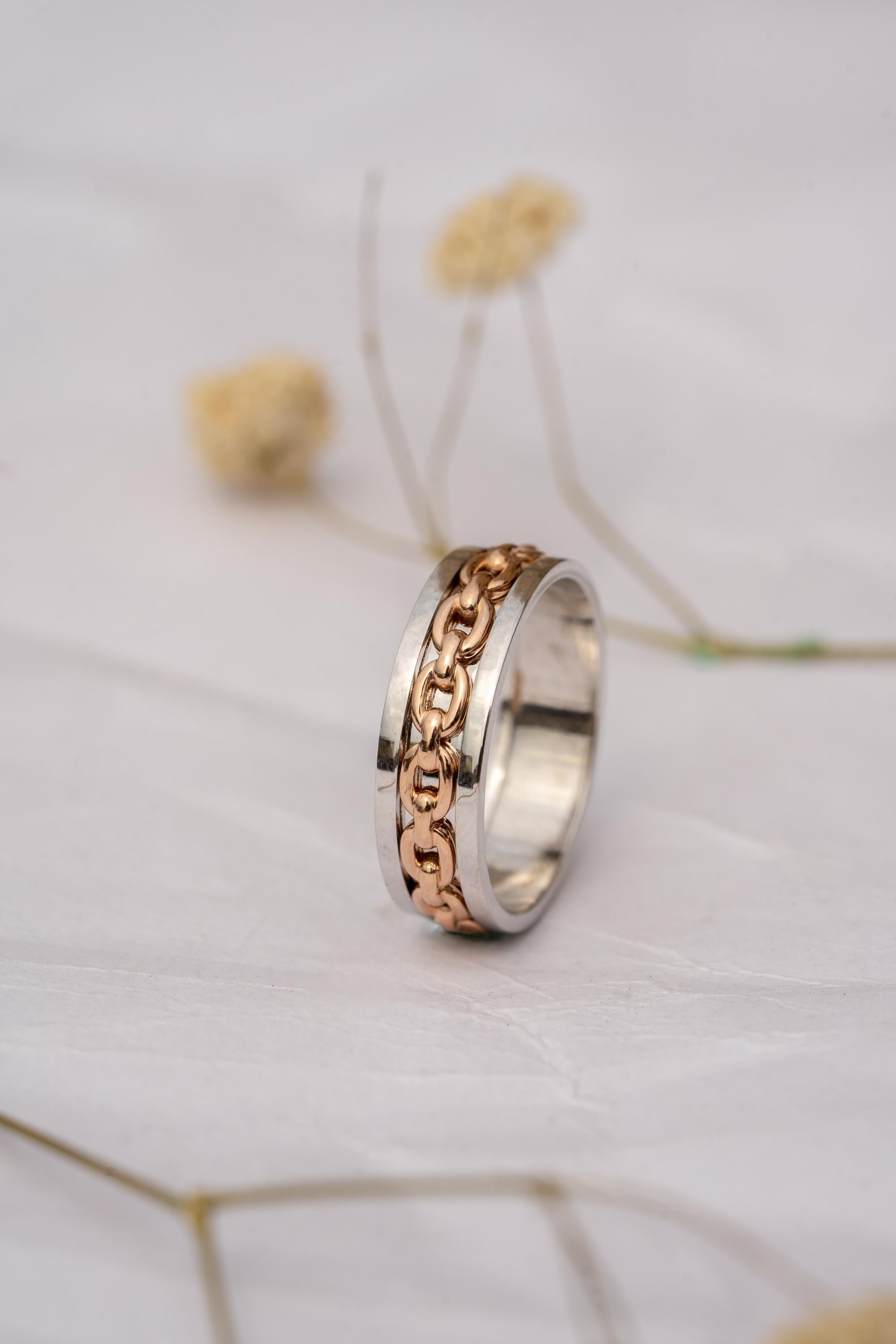 14k Two Tone gold his and her chain wedding rings