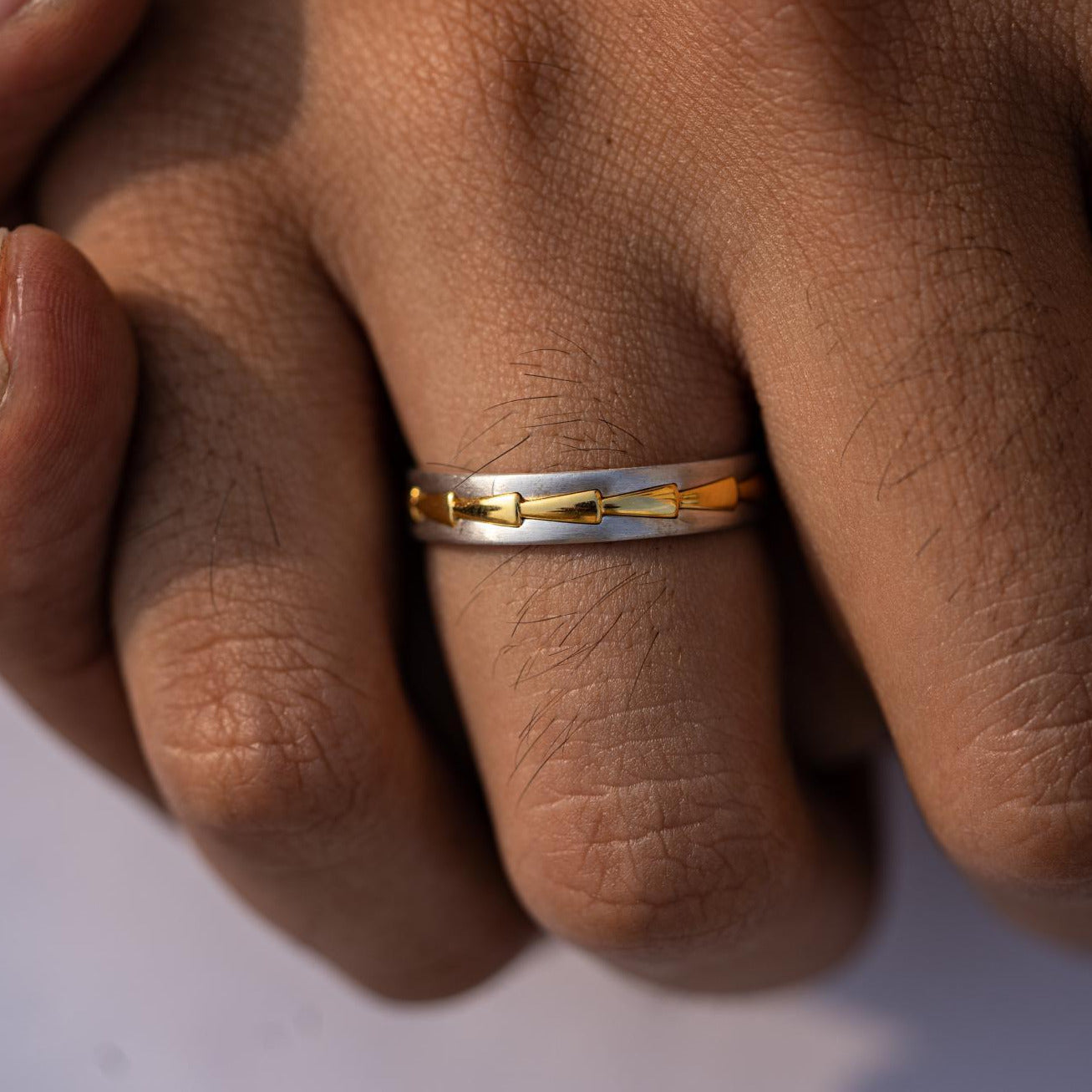 14K Yellow & White Gold Ring, Dual Inlay Koa Mens Wedding Band