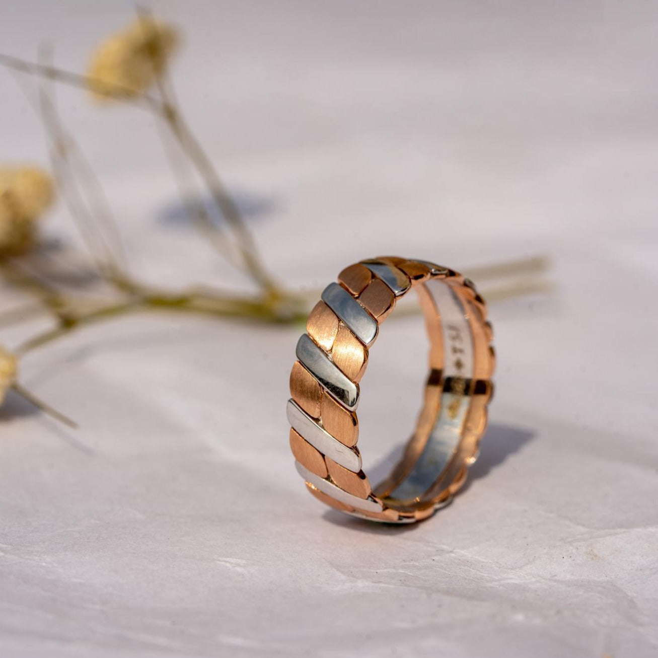 Louis Cartier Wedding Ring, Handmade Rose & White Gold Wedding Band for Men