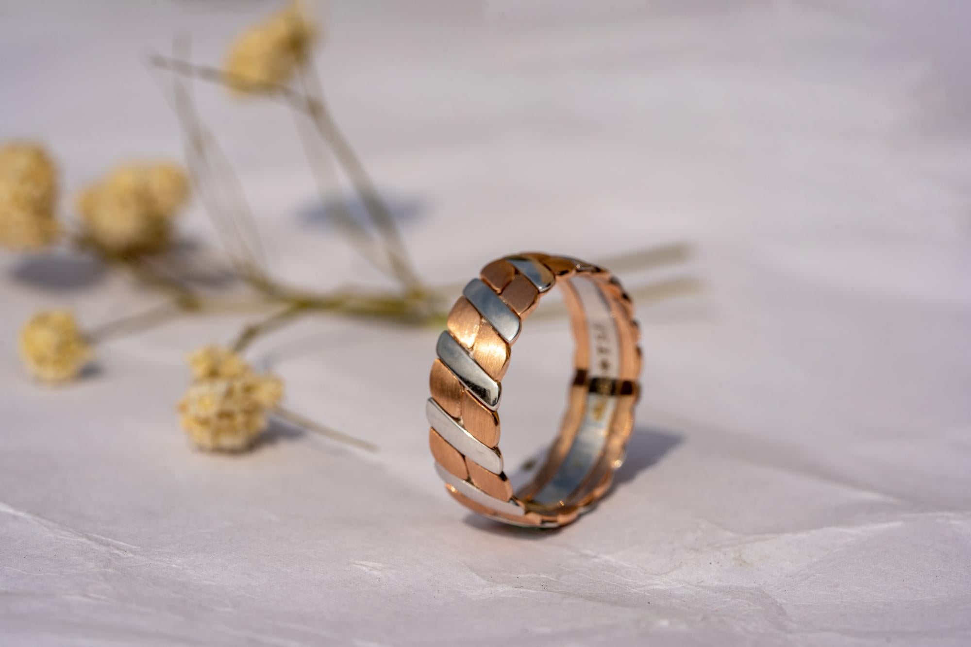 Louis Cartier Wedding Ring, Handmade Rose & White Gold Wedding Band for Men