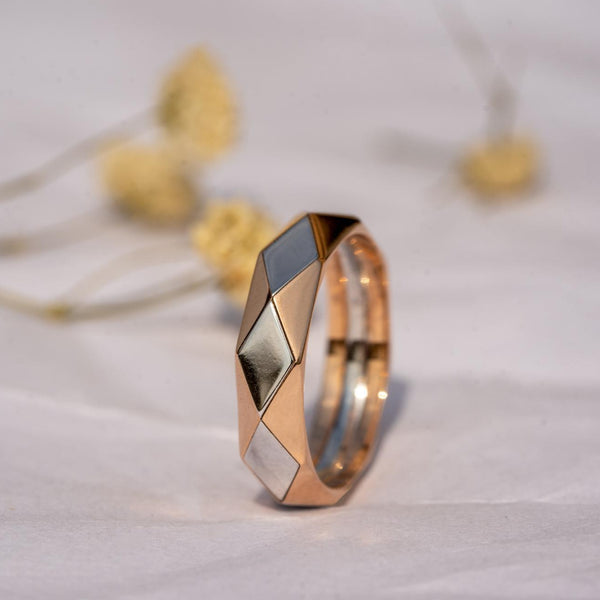 14k Rose & White Gold 6mm Diamond Cut Men's Wedding Band Ring