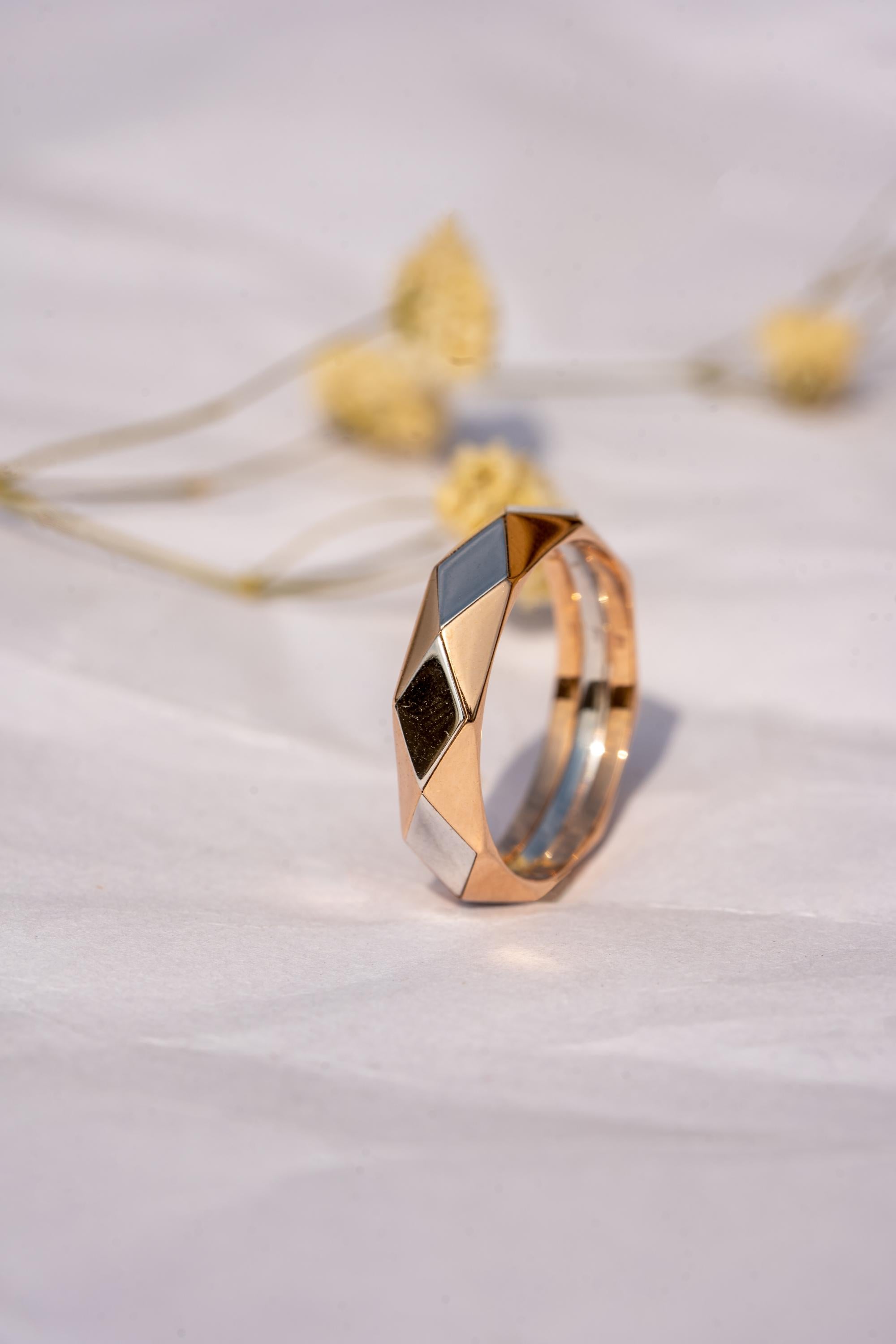 14k Rose & White Gold 6mm Diamond Cut Men's Wedding Band Ring