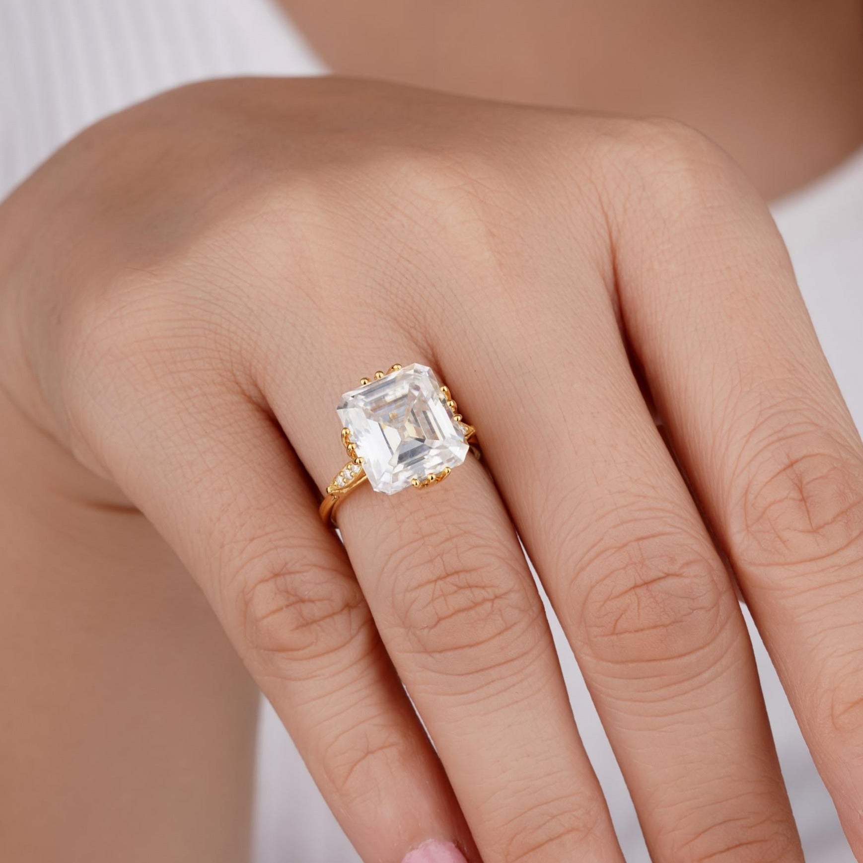 Classic Asscher Cut Moissanite Engagement Ring