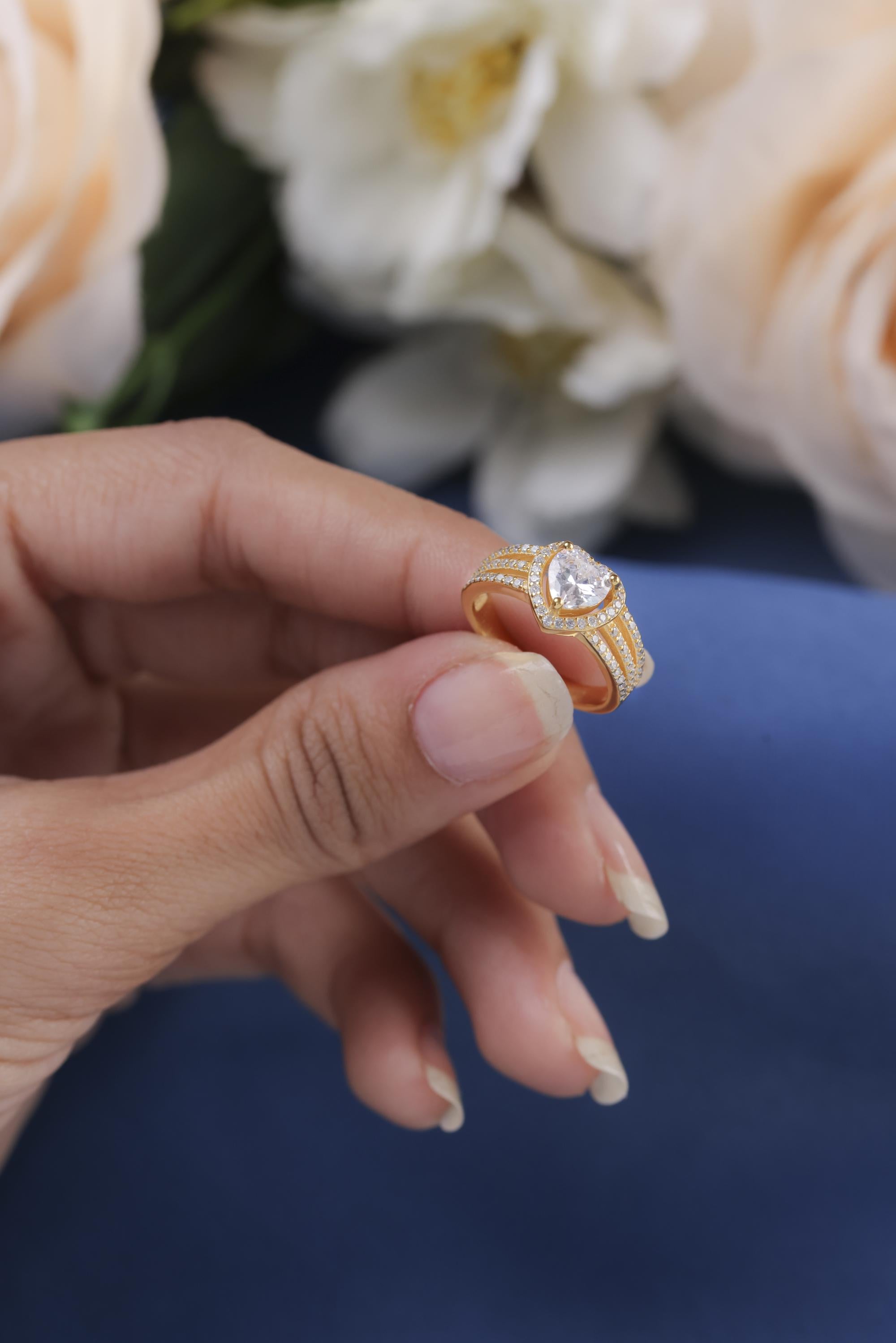 Art Deco Heart Cut Halo Lab Grown Diamond Engagement Bridal Ring