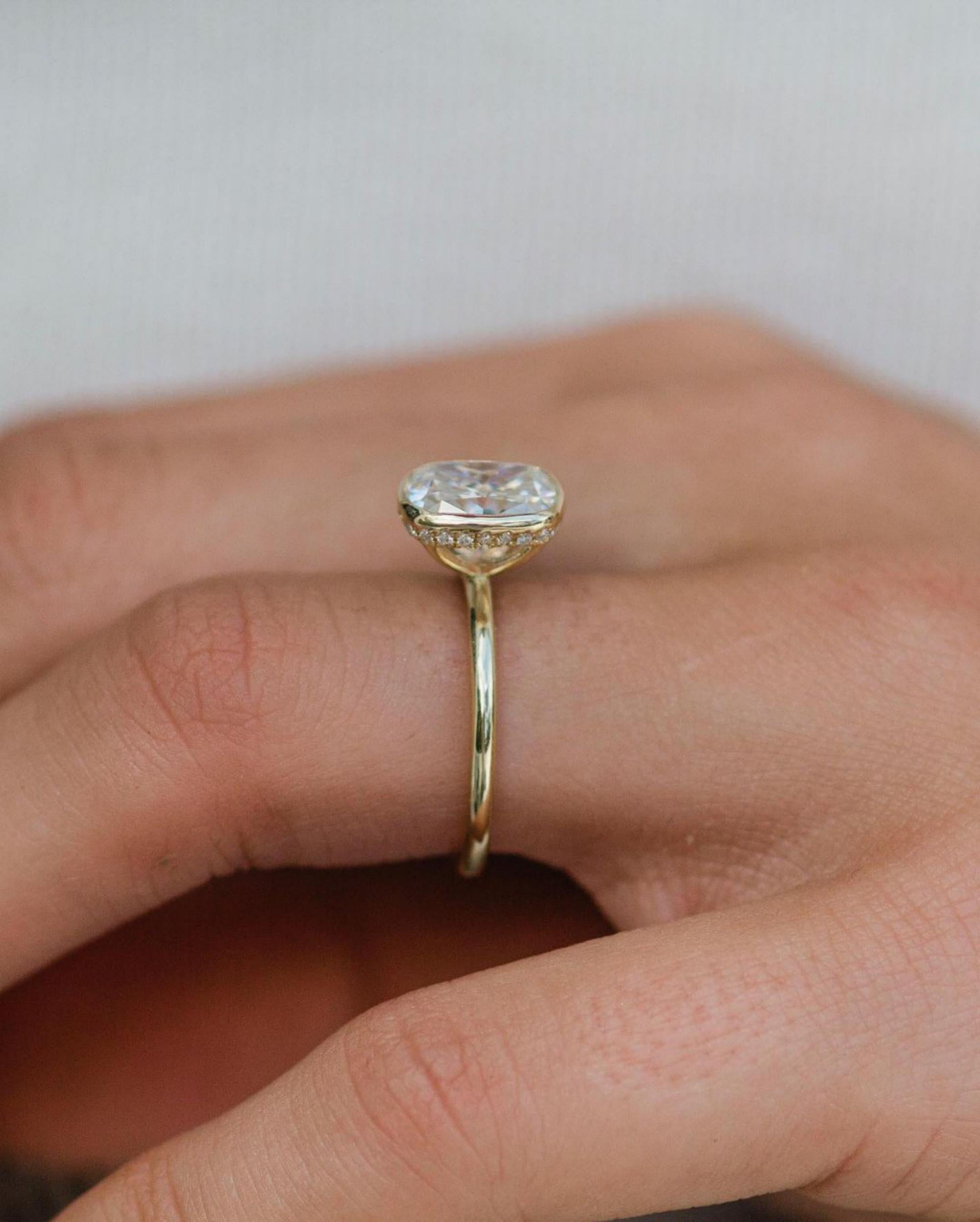 2.5 carat Moissanite ring bezel , cushion moissanite engagement ring