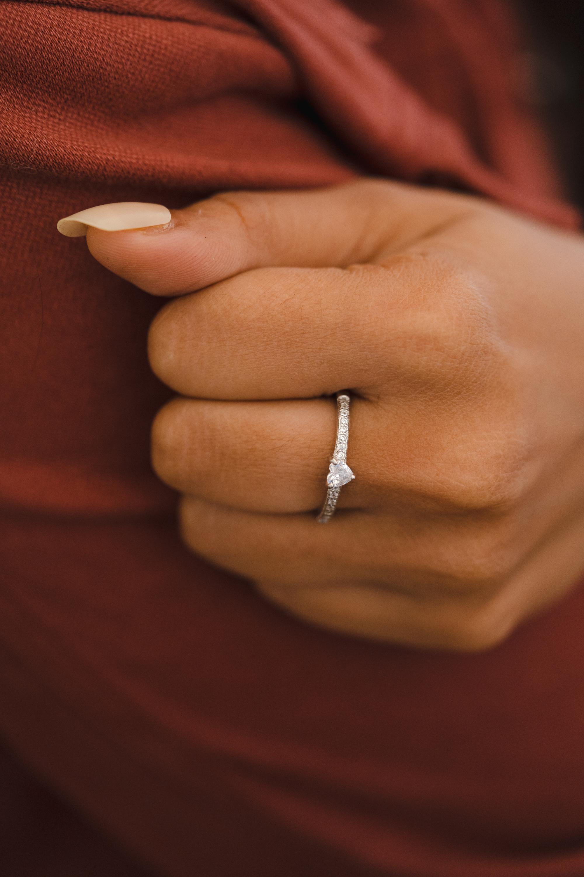 Heart Shape Diamond Engagement Ring,Thin Gold Ring