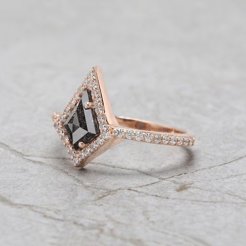 0.92ct Kite Salt And Pepper Diamond Ring Engagement Wedding Gift Ring