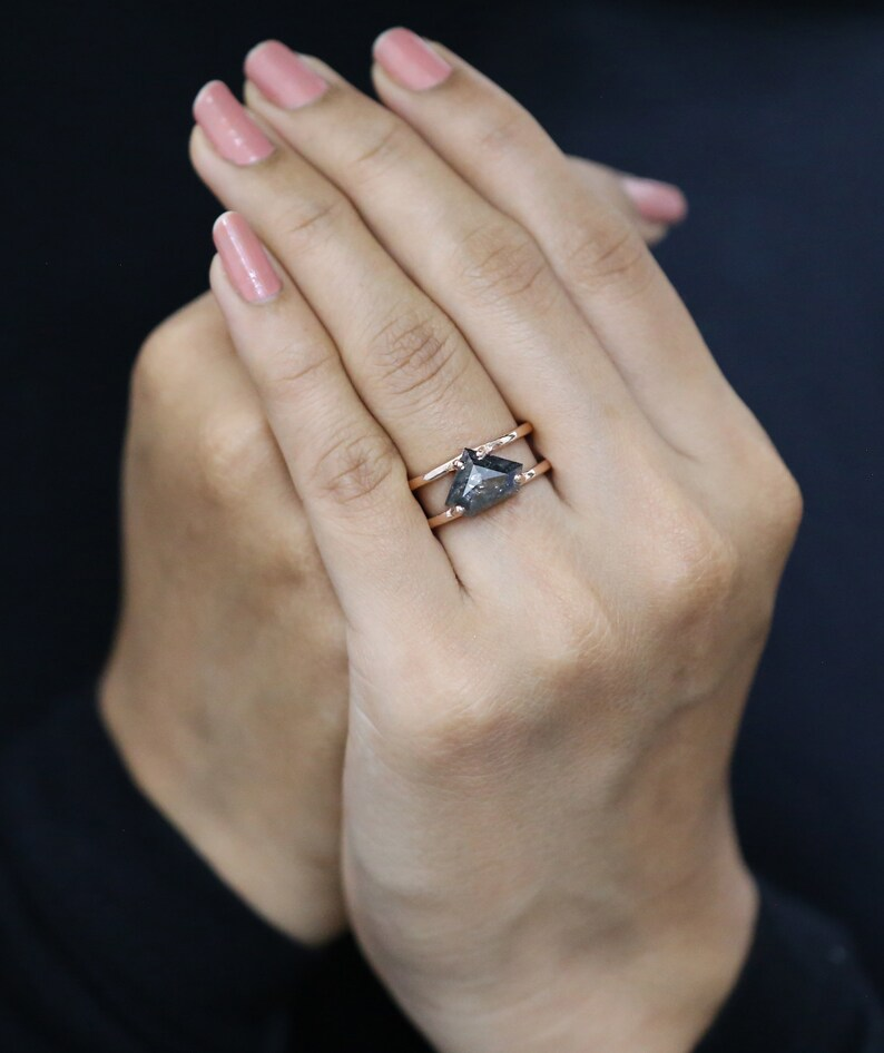 3.47ct Shield Salt And Pepper Diamond Ring Engagement Wedding Gift Ring