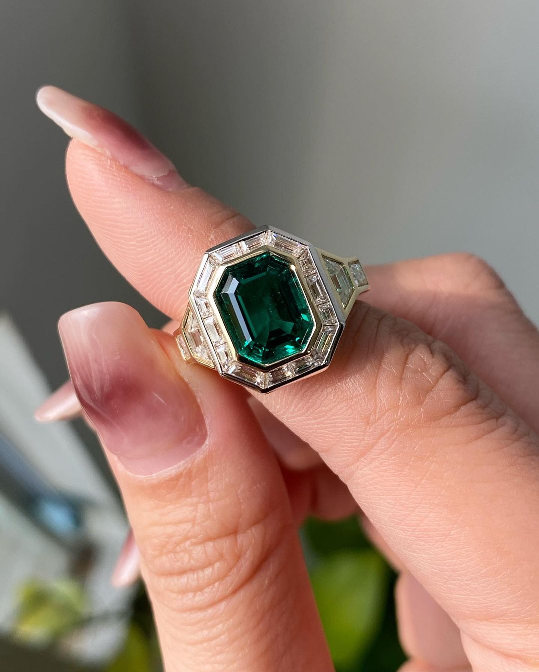 Emerald Engagement Ring, Halo Wedding Ring Art Deco Emerald Bridal Gifted Ring