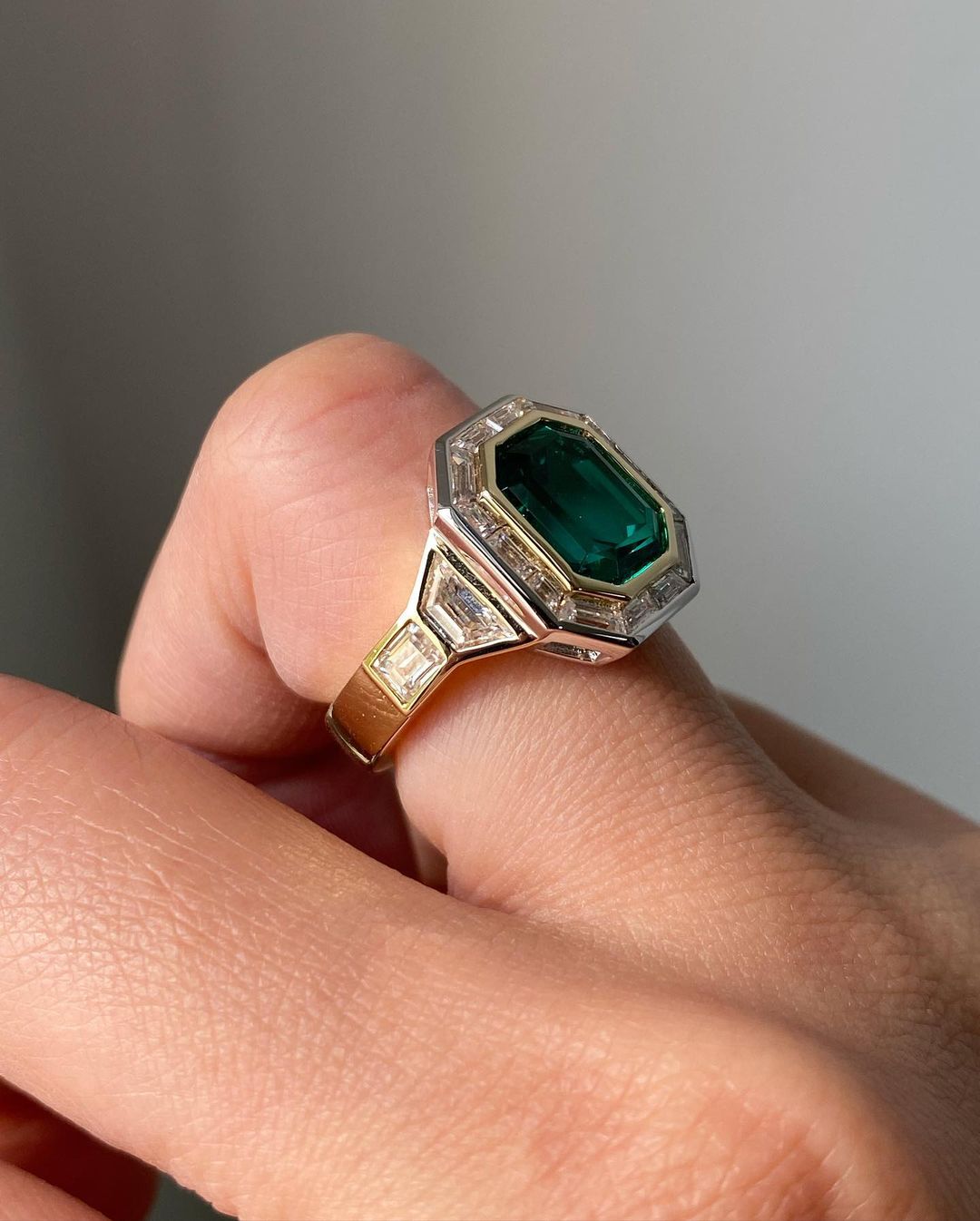 Emerald Engagement Ring, Halo Wedding Ring Art Deco Emerald Bridal Gifted Ring