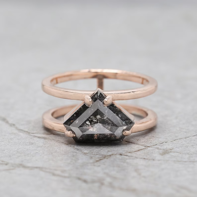 3.47ct Shield Salt And Pepper Diamond Ring Engagement Wedding Gift Ring