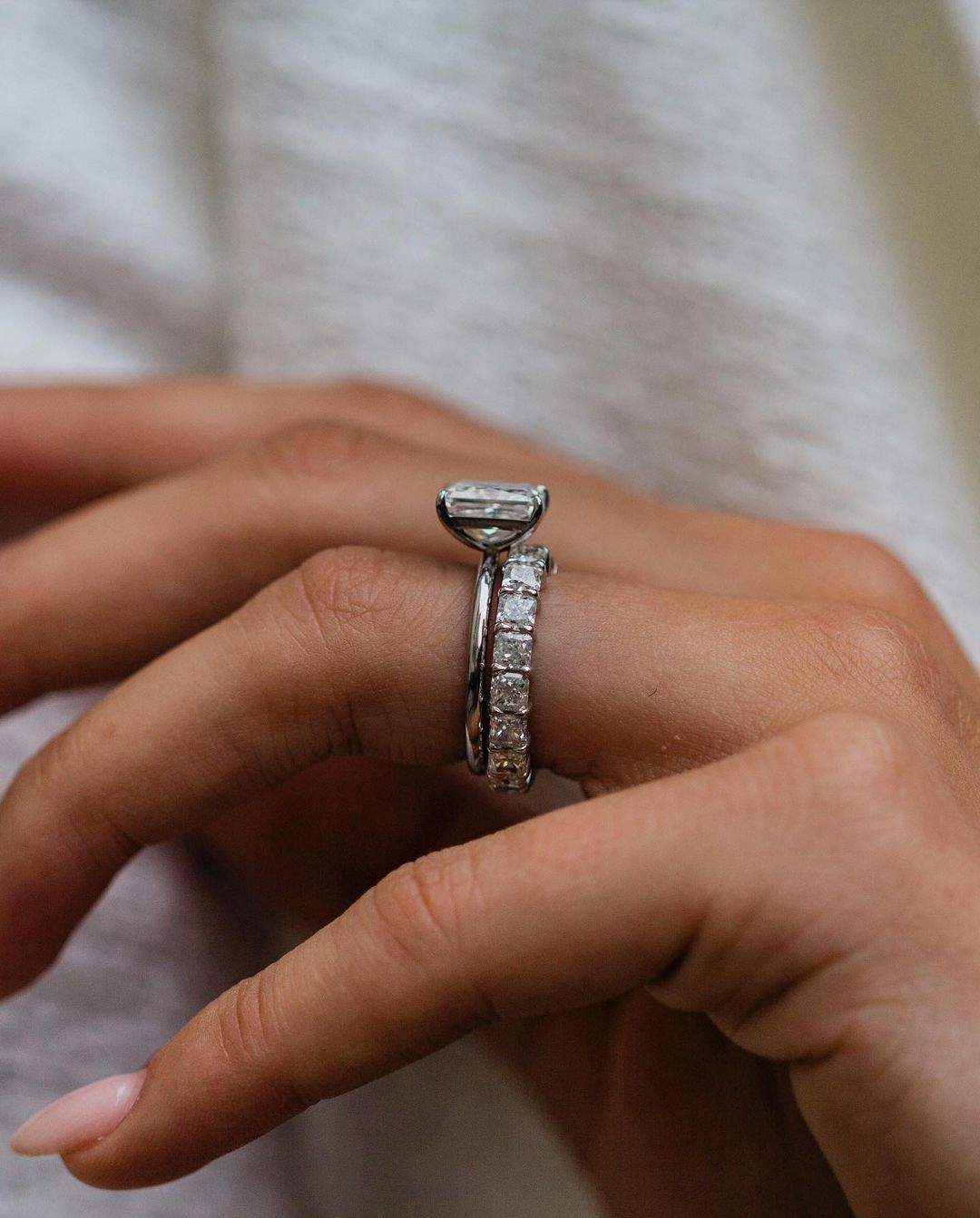 Radiant Cut Diamond Engagement Ring, Bridal Set Ring