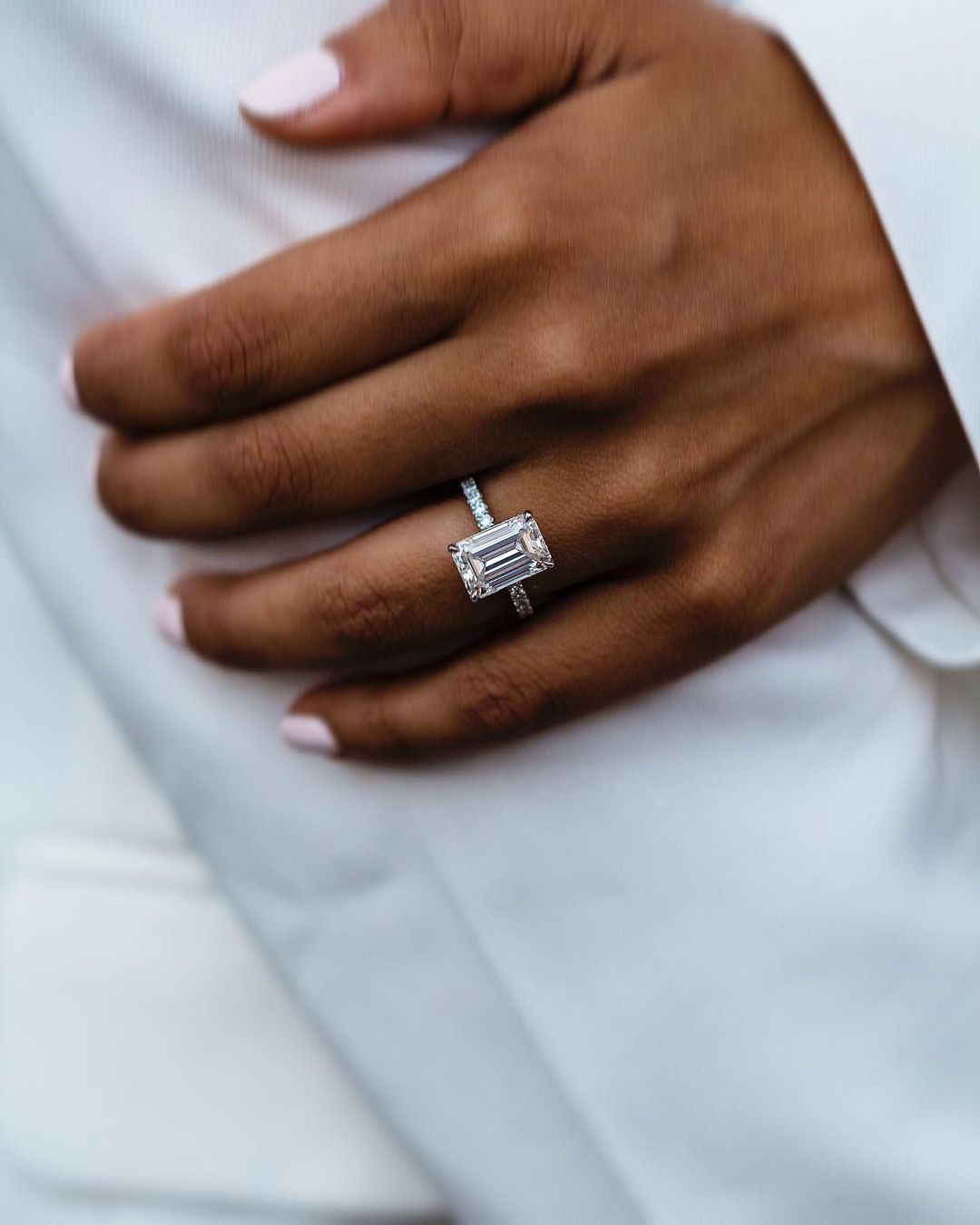 5.75CT Emerald Cut Moissanite Halo Engagement Ring