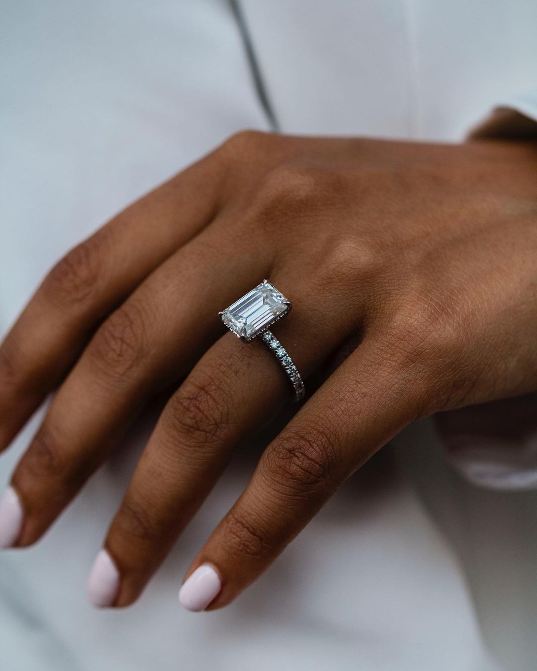 5.75CT Emerald Cut Moissanite Halo Engagement Ring