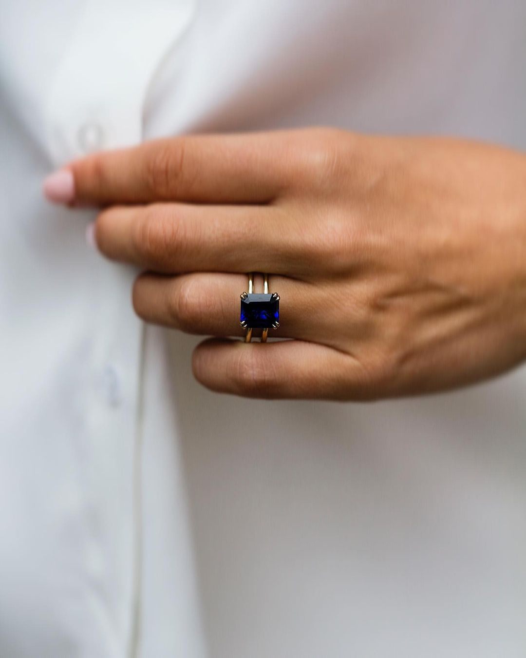 4.65ct Asscher Cut Lab Royal Blue Sapphire Engagement Ring