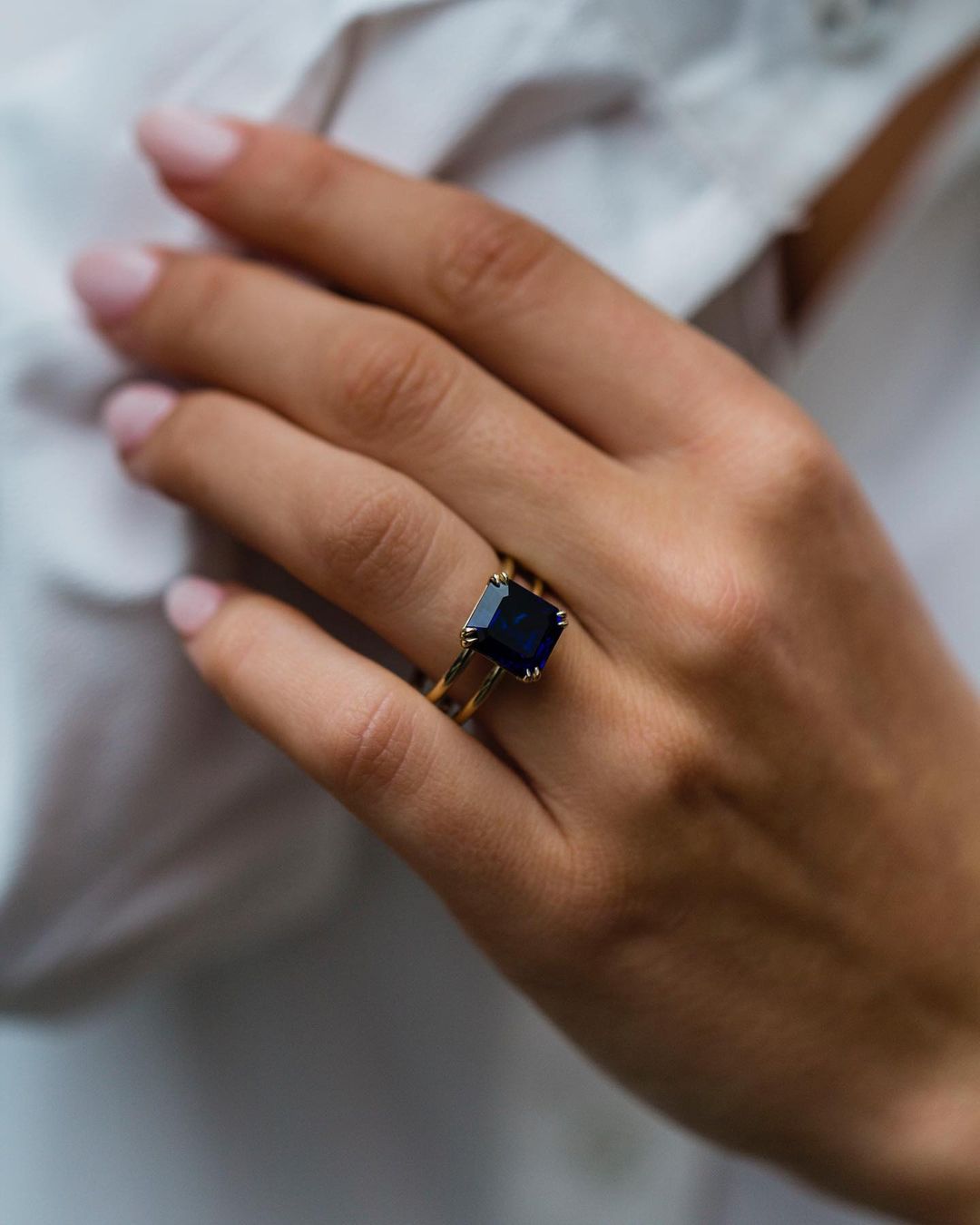 4.65ct Asscher Cut Lab Royal Blue Sapphire Engagement Ring