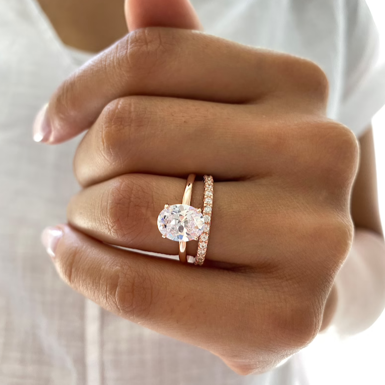 Oval Engagement Ring, Wedding Ring Set, Eternity Band Ring